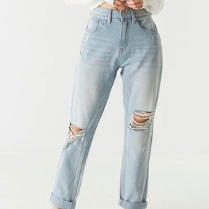Refuge Mid-Rise Distressed Light Wash Boyfriend Jean